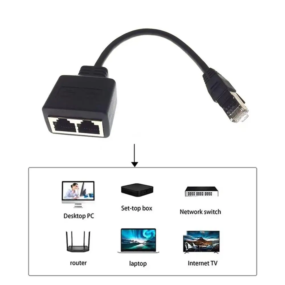Разветвитель Кабеля Ethernet RJ45, 1 штекер-2 гнезда, адаптер, коннектор для ADSL, хаб, переключатель, ТВ-приставка, маршрутизатор для компьютера