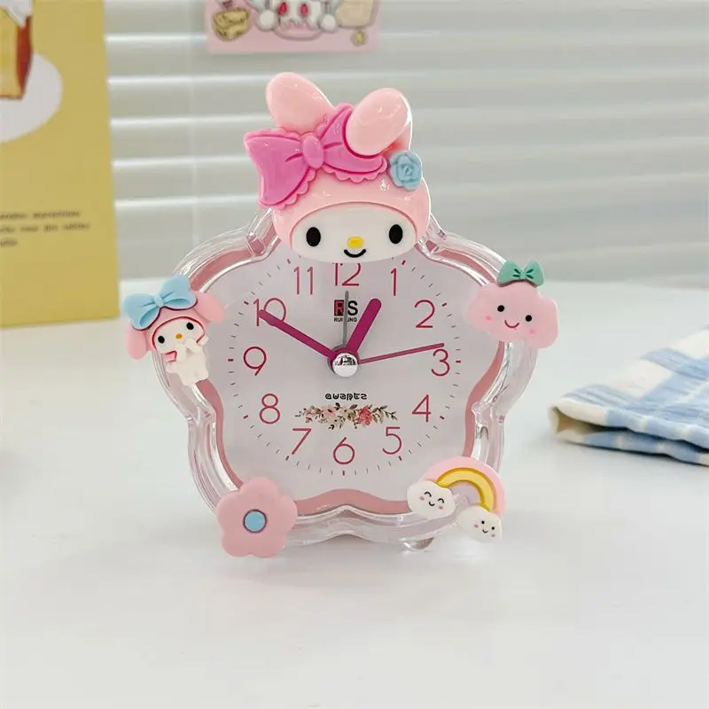 Фото Sanrio мультфильм Cinnamoroll будильник круглые студенческие светящиеся часы новые милые Kuromi мощные часы для пробуждения подарок на день рождения для девочки №2