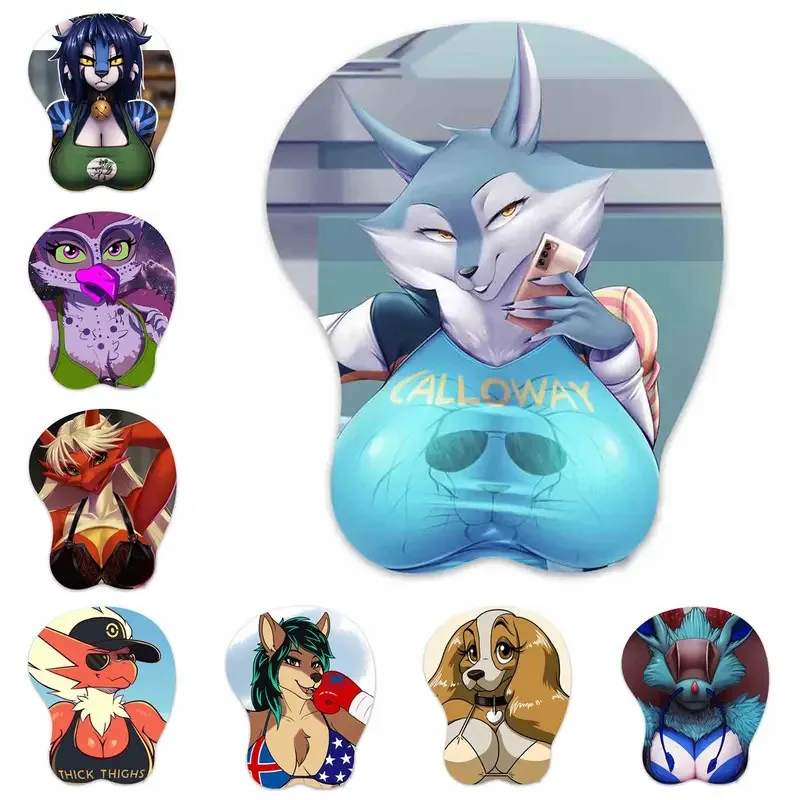 3D коврик для мыши Wolf Calloway Canine Coyote Canid Blazikenn Owl Big Cat Oppai Коврик для мыши Грудь Игровая подставка для запястий Boobpad NM11