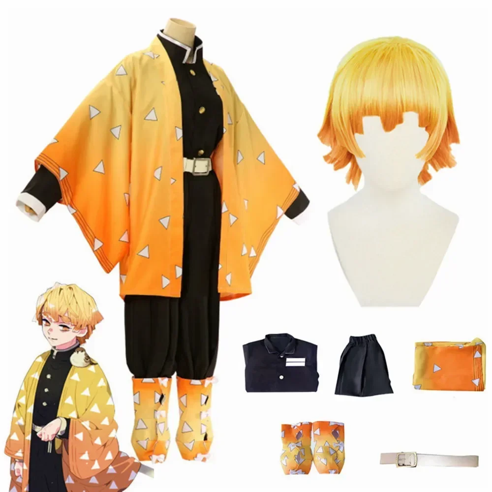 Аниме Agatsuma Zenitsu косплей кимоно для косплея Хэллоуин Kleding униформа для детей