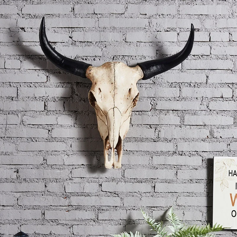 Креативный 3D длиннохорн, череп коровы, украшение на голову, настенное подвесное украшение из смолы, статуя животного, ремесла, домашний офис, декор, ретро фигурка черепа быка