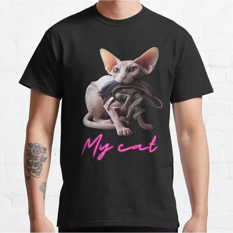 Футболки с рисунком Cat Sphinx & Xenomorph Alien With Sphynx Cat для взрослых, S-6XL, подарочная футболка большого размера для мужчин