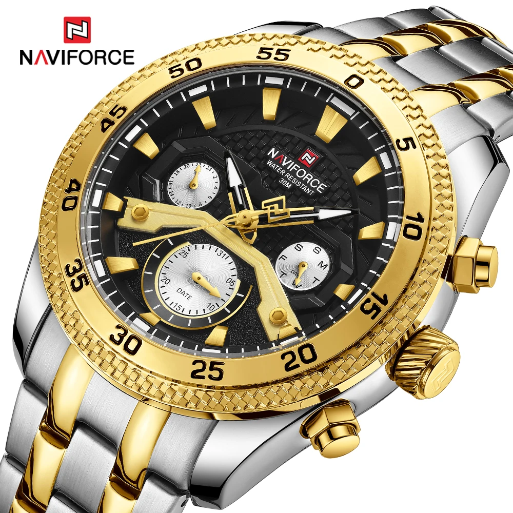 NAVIFORCE Роскошные мужские часы в стиле милитари, спортивные мужские кварцевые часы, водостойкий светящийся хронограф, мужские часы из нержавеющей стали