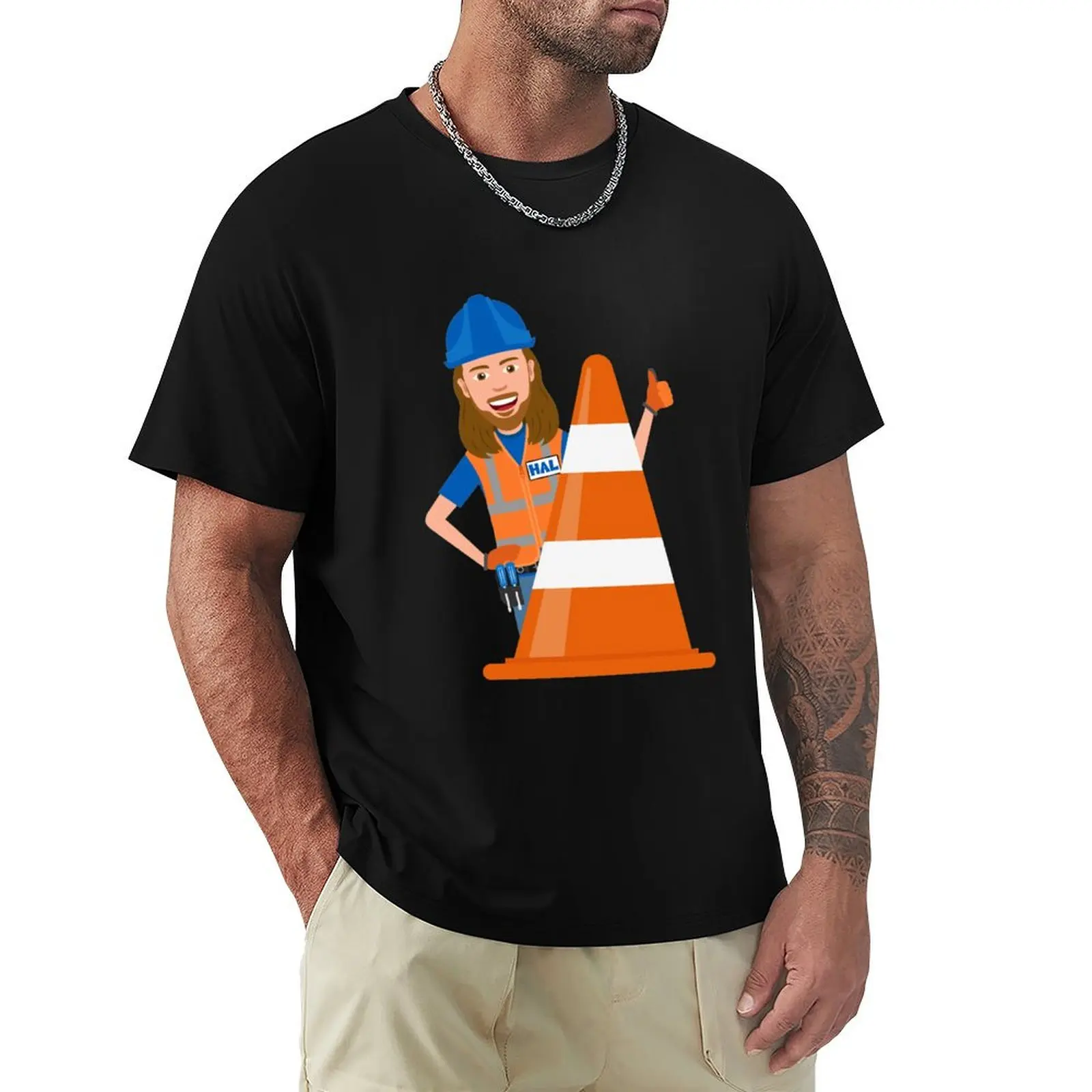 Футболка Safety Cone First - Handyman Hal, летние топы, рубашка Croswit, мужские однотонные футболки с рисунком рэпера, мужские рубашки