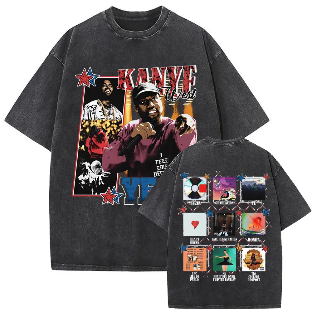 Випраный винтажный рэпер Kanye West, обложка альбома, графическая футболка, мужская модная футболка в стиле хип-хоп, поп-музыка, мужская футболка большого размера в стиле ретро