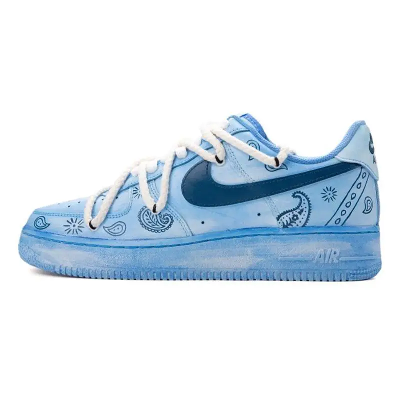 [На заказ AF1 мужской сине-черный цветок кешью] Nike Air Force 1 7, износостойкие низкие кроссовки для скейтборда, мужские синие, черные