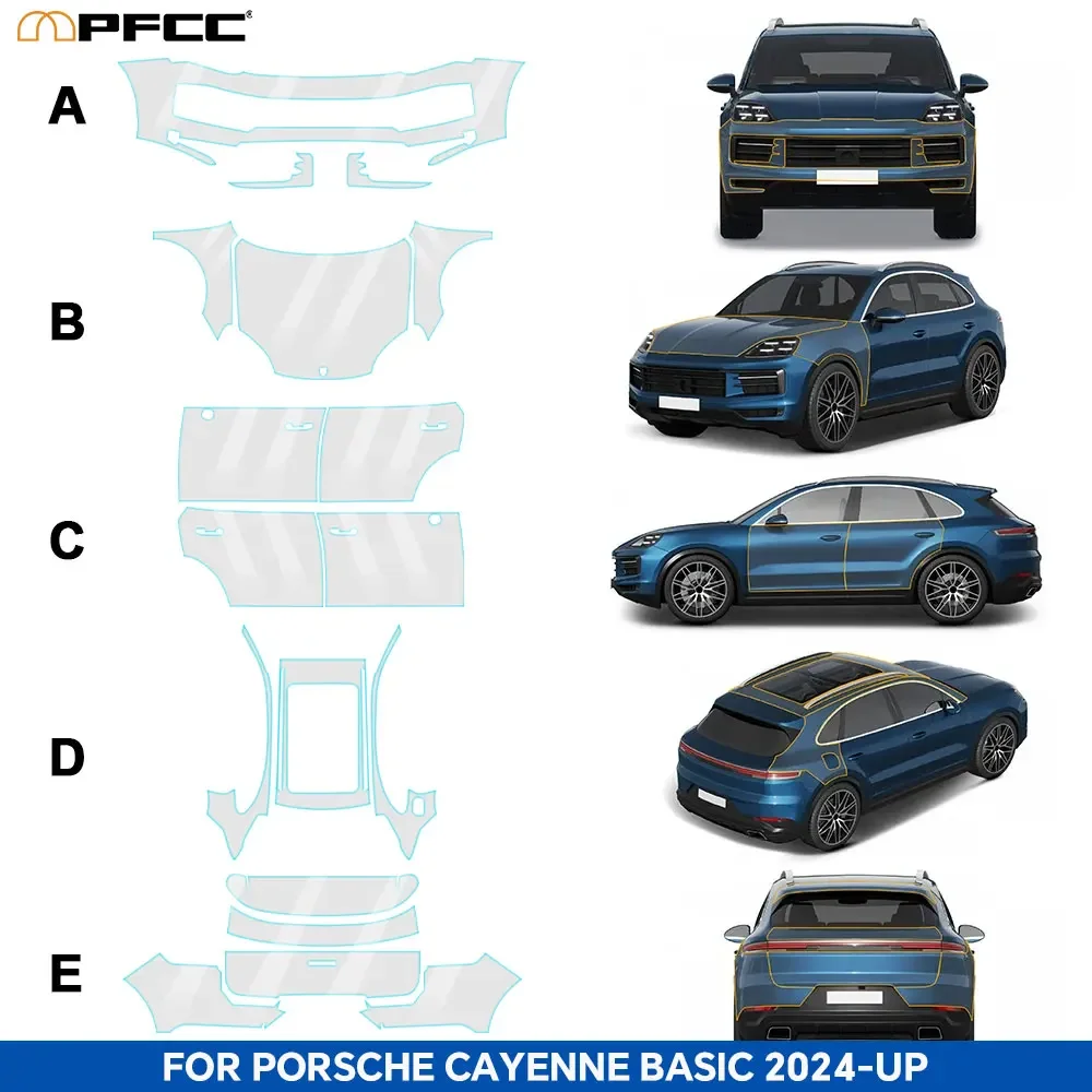 PPF ТПУ для Porsche Cayenne Basic 2024-up Защитная пленка для краски Предварительно вырезанная наклейка на кузов автомобиля Прозрачный комплект бюстгальтера Прозрачная пленка