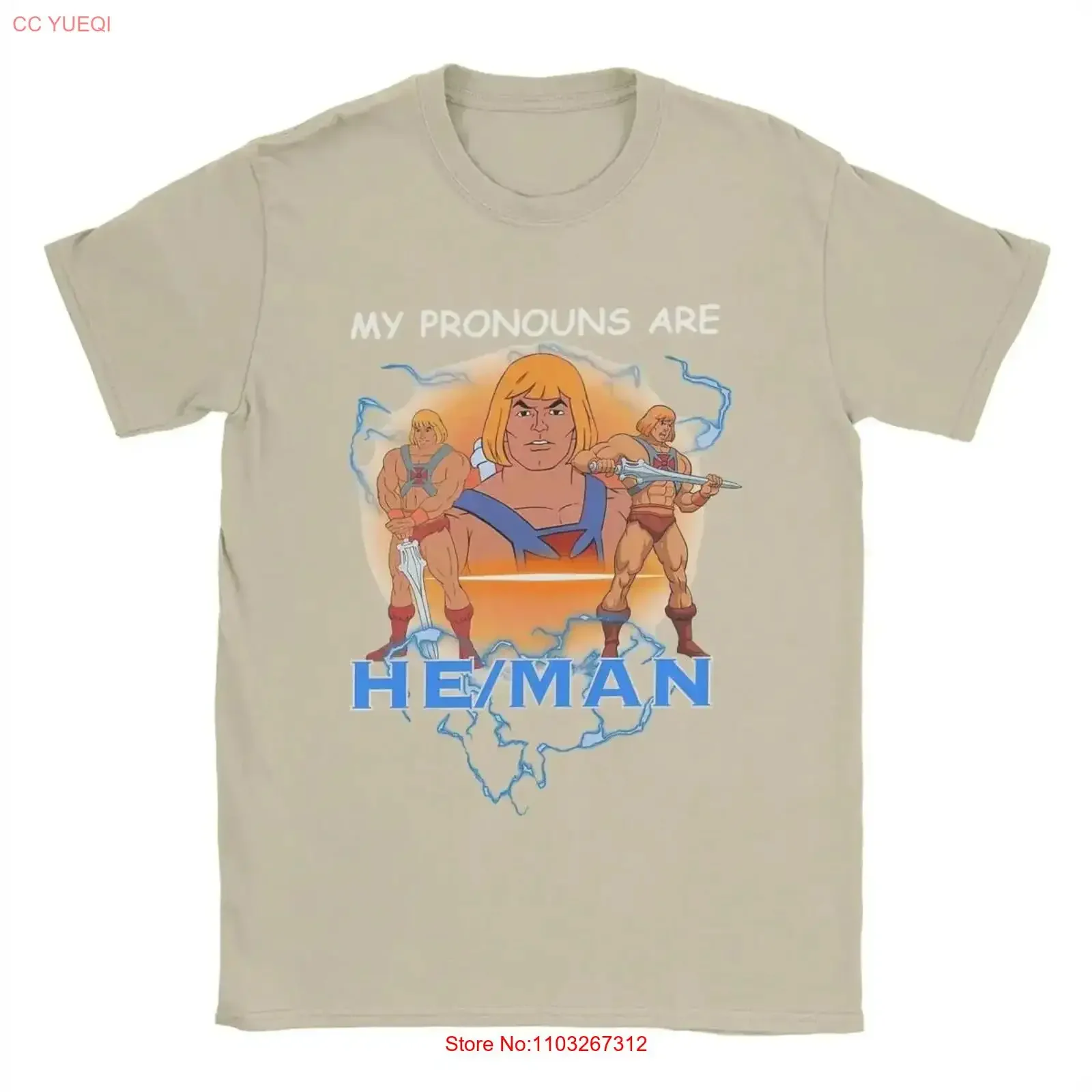 Футболка AUCTION He Man My Pronouns Are 5XL, бежевая винтажная дышащая футболка унисекс с рисунком, повседневная дизайнерская одежда для дома