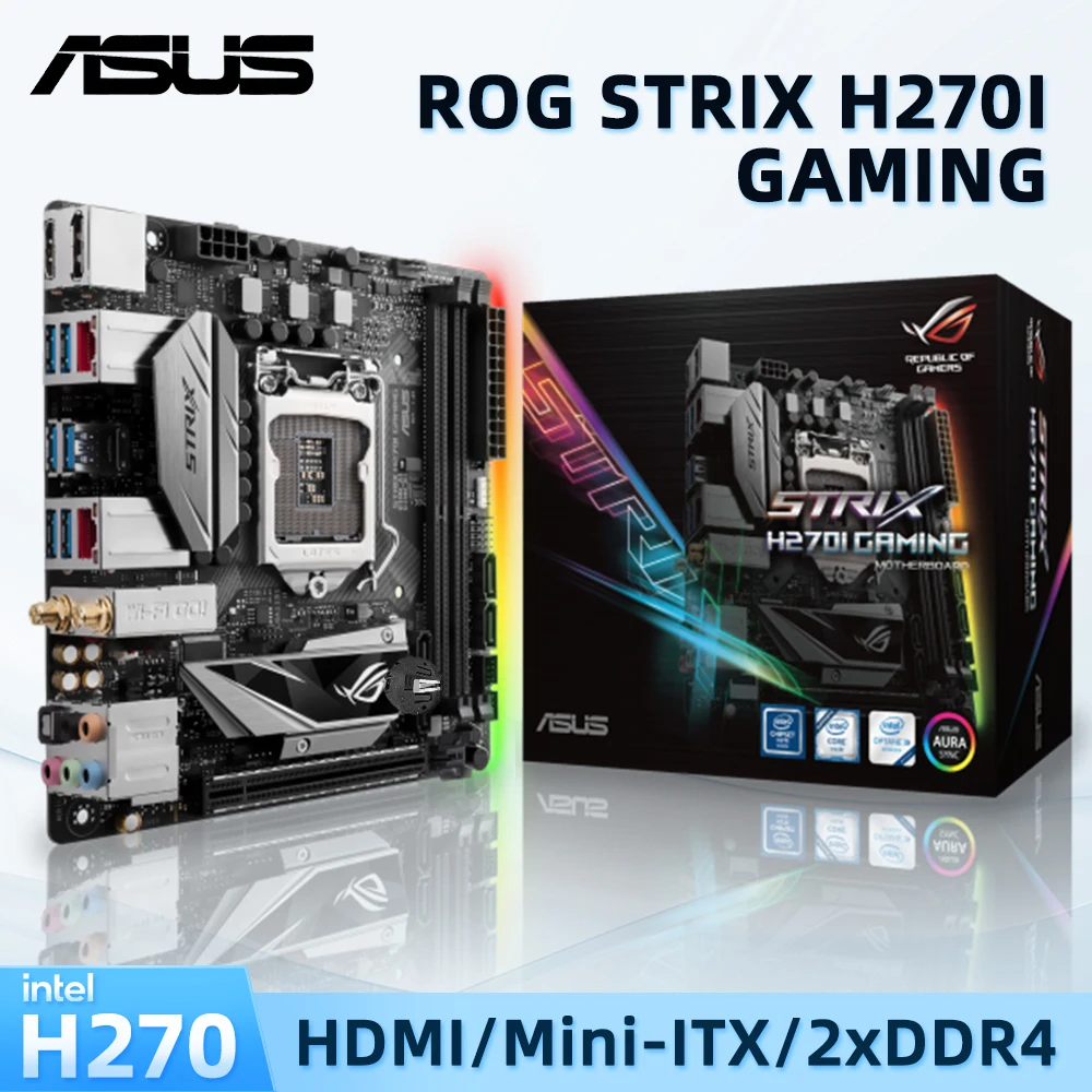 Материнская плата LGA 1151 ASUS STRIX H270I игровая с коробкой 2x DDR4 32 Гб 3200 МГц Intel H270 поддержка Core i7 7700K 6700K Mini ITX 2 × M.2