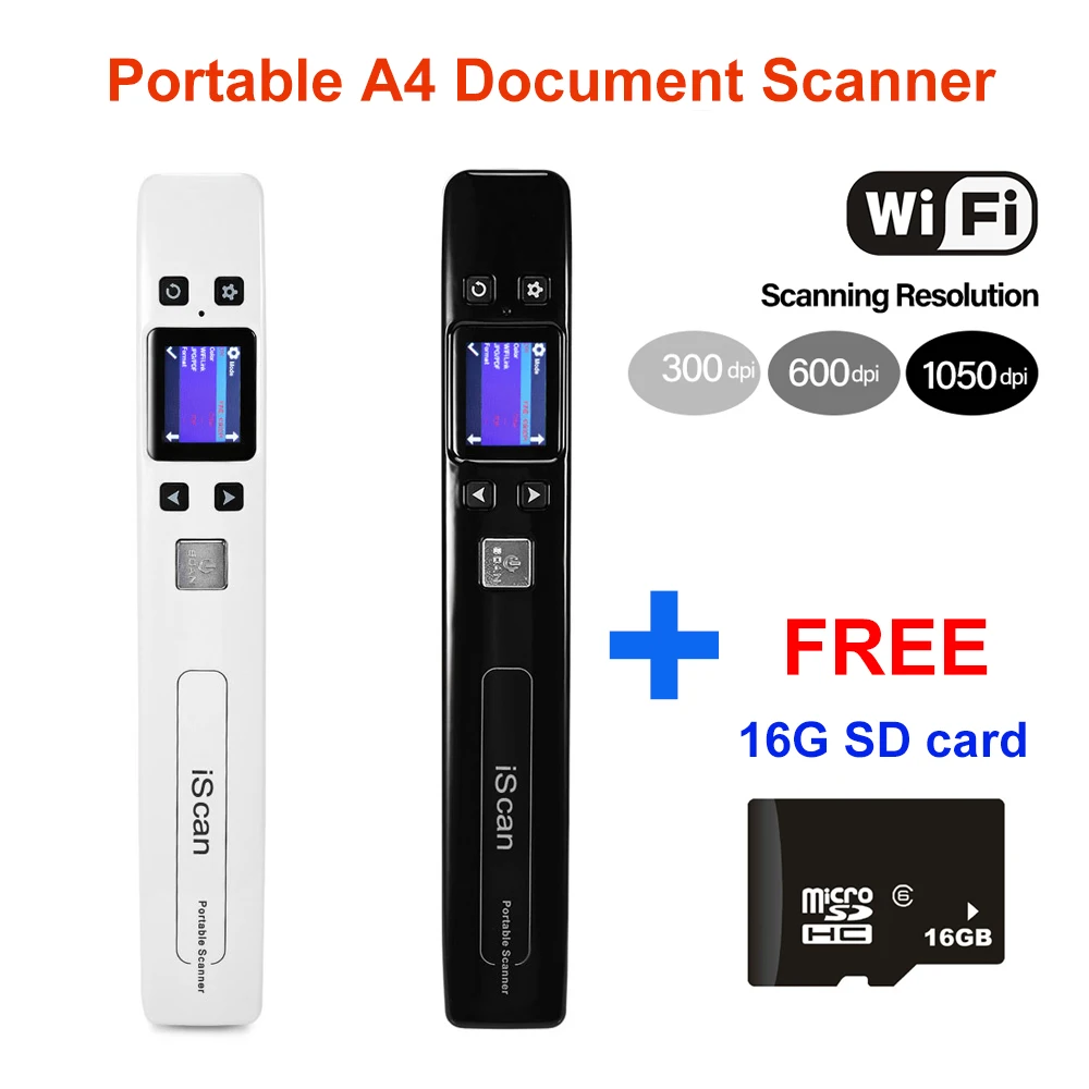 Портативный USB-сканер для чтения документов iScan A4 WIFI 1050