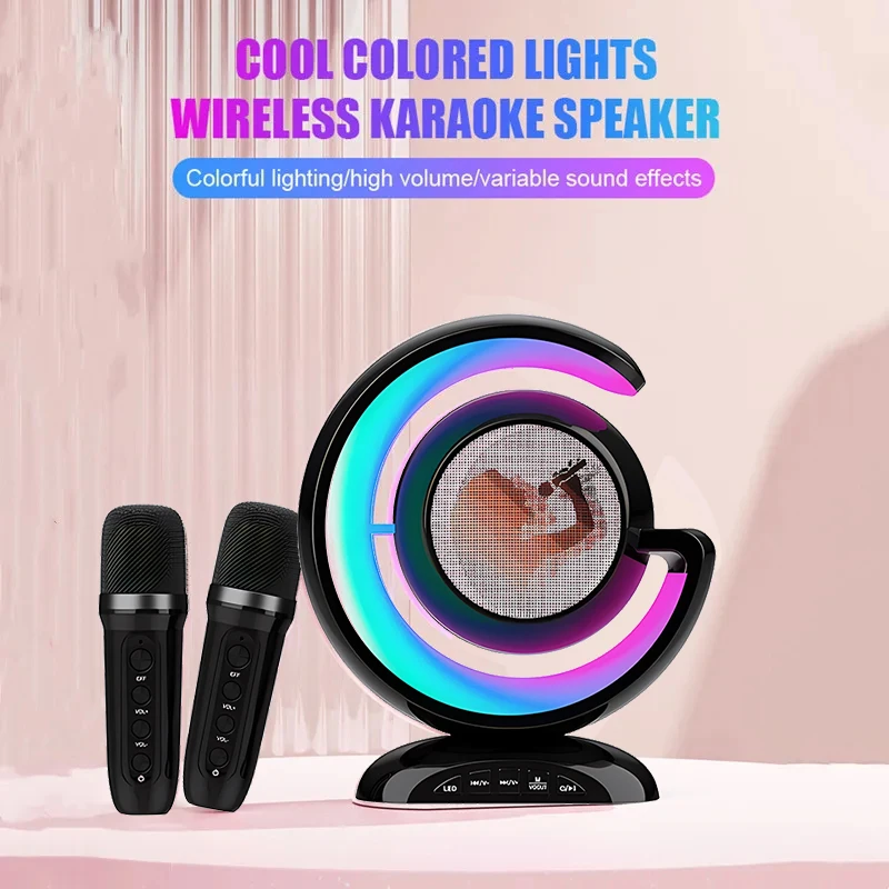 Беспроводной двойной микрофон Amzwn YS110 для караоке-машин Bluetooth Dynamics Hi-Fi стерео с RGB-подсветкой Портативный шкаф...