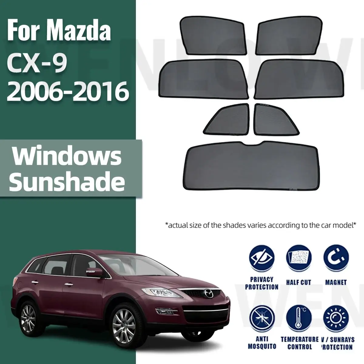 Для Mazda CX-9 CX9 2006-2016 Автомобильный солнцезащитный козырек Магнитная рамка переднего лобового стекла Занавеска Заднее боковое окно Солнцезащитный козырек