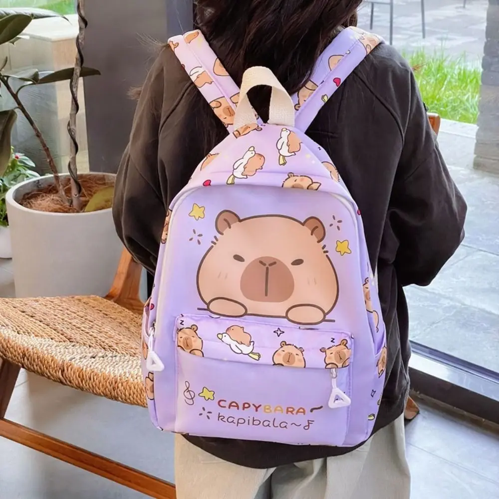 Kawaii мультфильм капибара рюкзак большой емкости легкий школьный рюкзак для детского сада красочный нейлоновый детский дорожный рюкзак