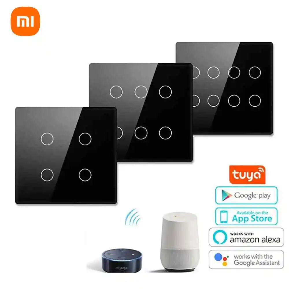 Умный выключатель света Xiaomi с Wi-Fi, сенсорная панель со стеклянным экраном, голосовое управление, беспроводные настенные выключатели, дистанционное управление с Alexa Google Home