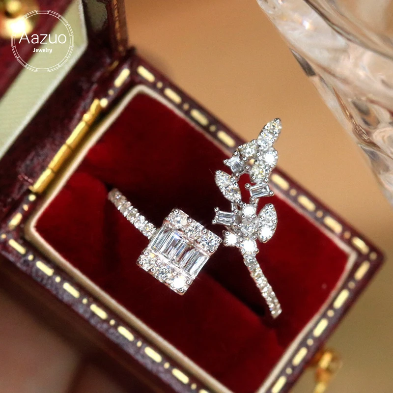 Aazuo Fine Jewelry 18-каратное чистое белое золото с настоящим бриллиантом 0,45 карата, модное открытое кольцо, подарок для женщин, роскошные банкетные модные украшения Au750
