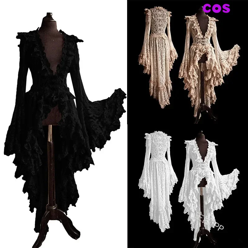 Z women plus size s-5xl cosplay dress Gothic style thumbtical Halloween dress retro vintage solid lace correct cardigan cosplay
