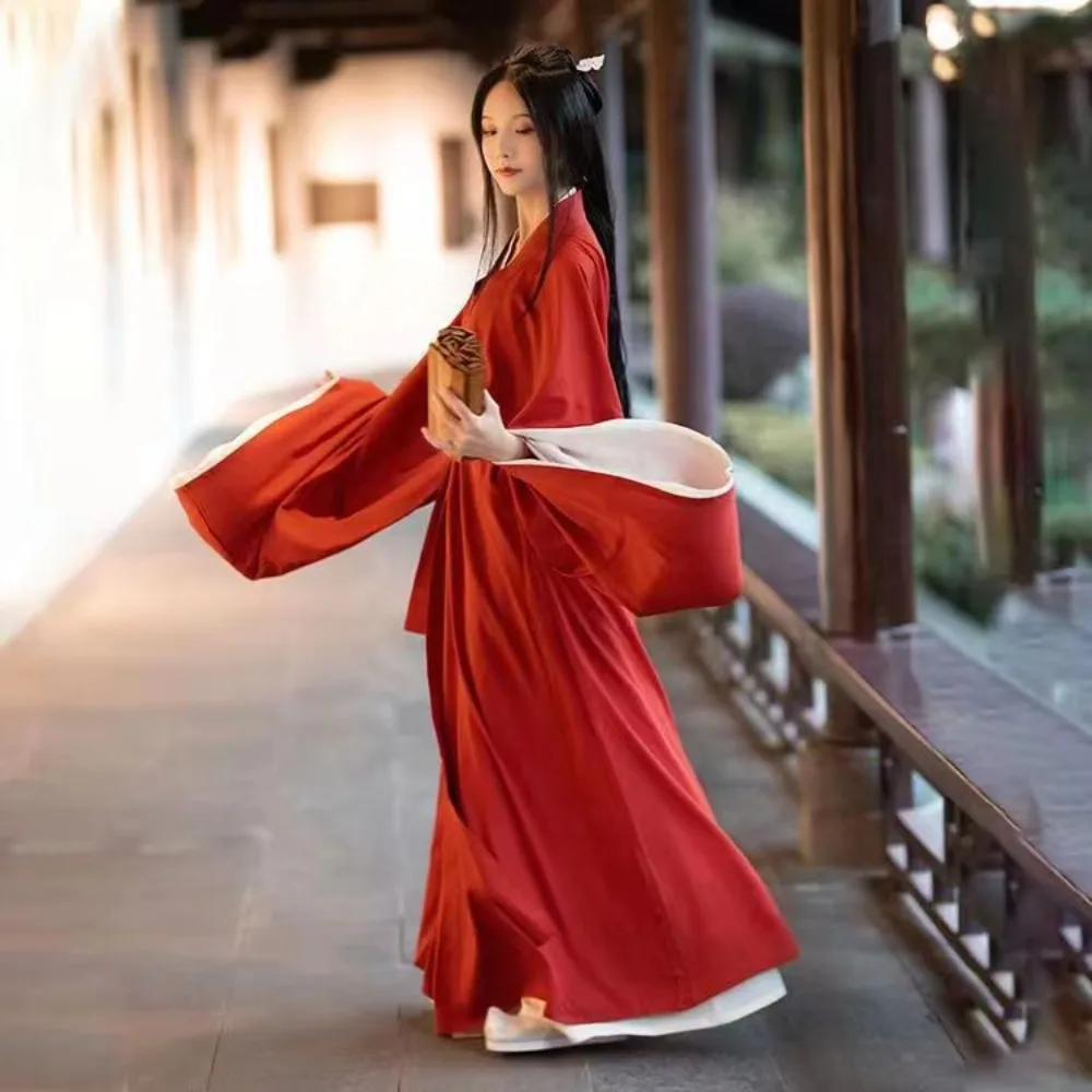 Традиционное китайское платье Hanfu, женская одежда, Красное Длинное винтажное платье, одежда в старинном стиле
