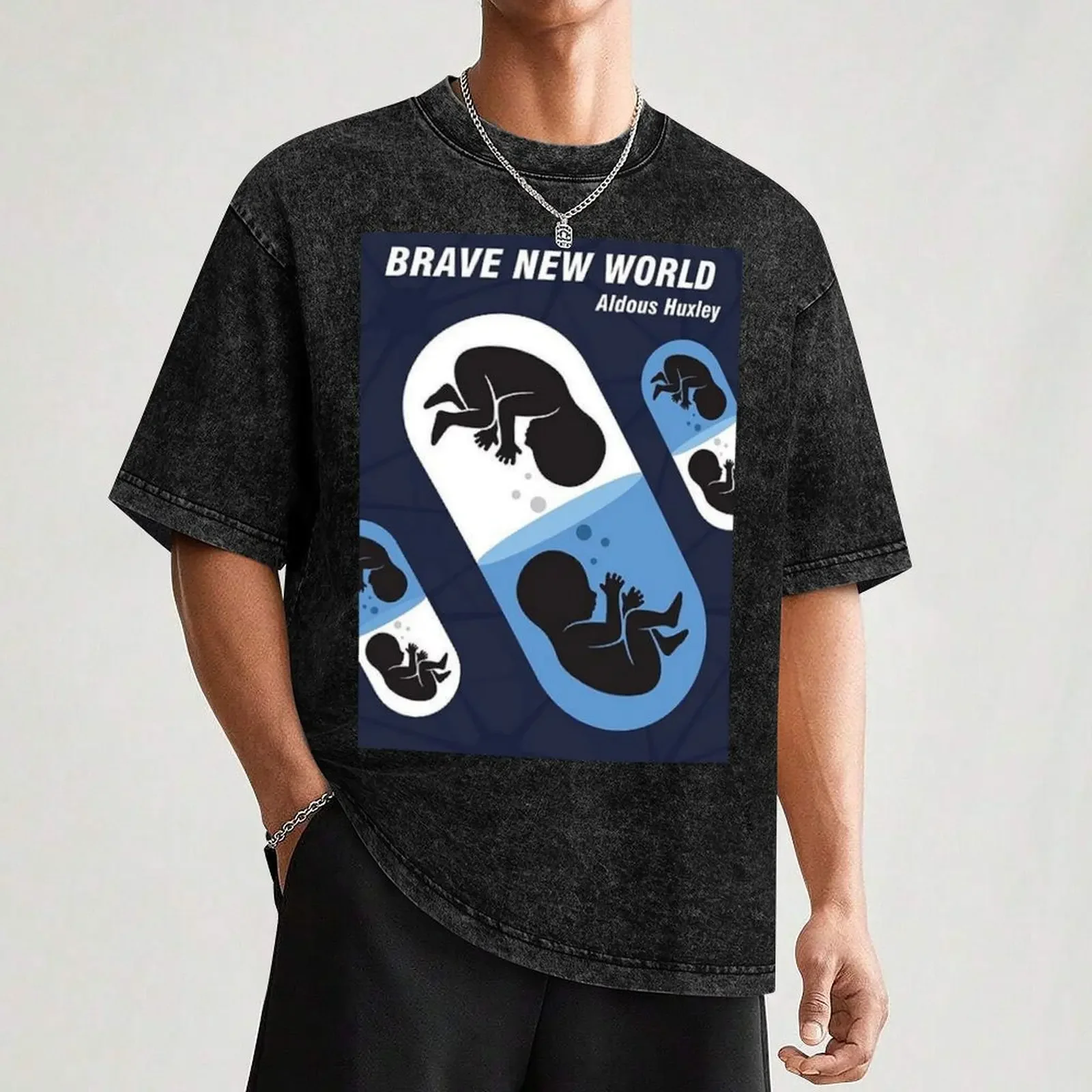 Фото Футболка Aldous Huxley Brand New World, забавная футболка, футболка большого размера, простая летняя одежда, тяжелые футболки для мужчин №3