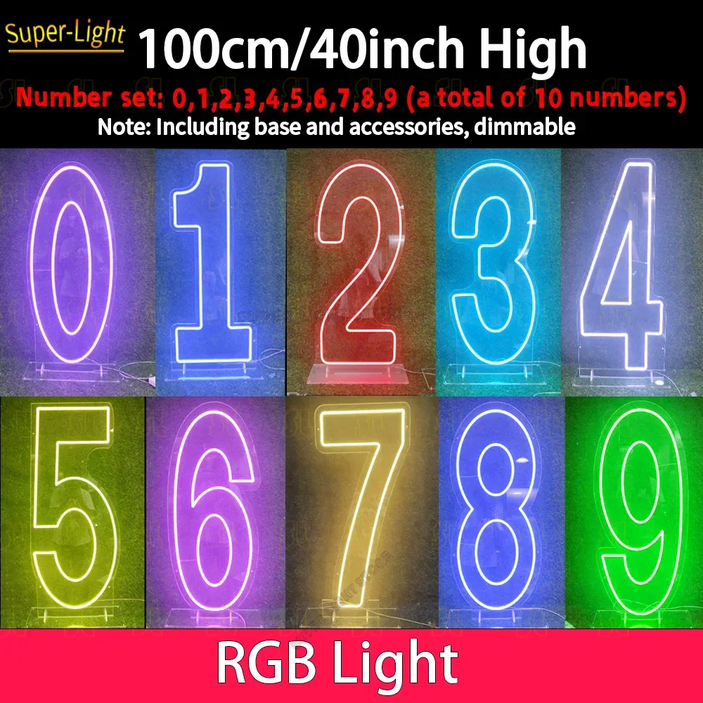 100 см/40 дюймов RGB большие цифры 0-9 на заказ светодиодные номера неоновые вывески свет день рождения свадьба украшение стены ночник подарок Новинка освещения（новинка）