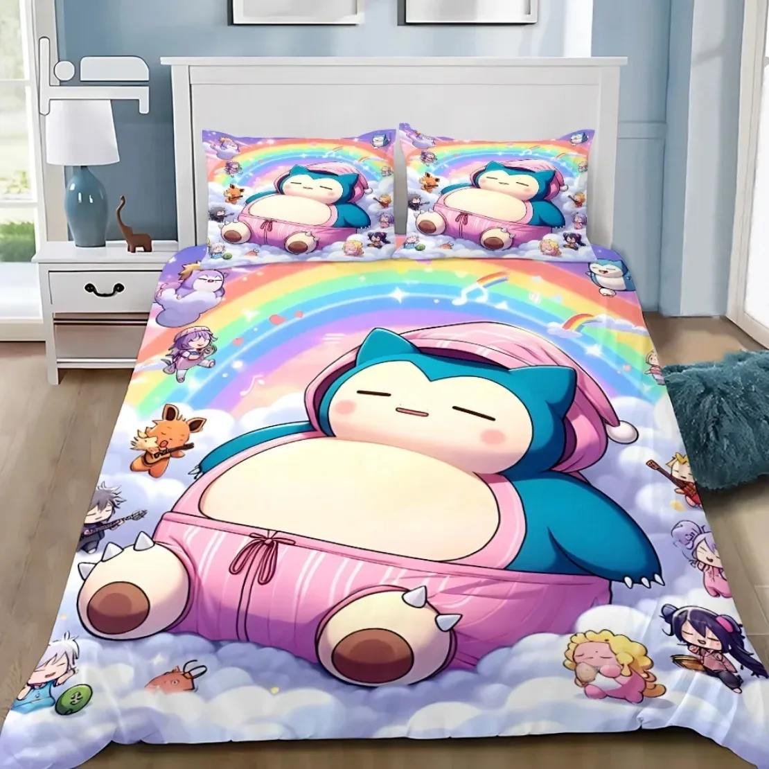 Комплект постельного белья Kawaii Snorlaxs с рисунком змеиного мотиза, пододеяльник, наволочка для взрослых, украшение для спальни для мальчиков и девочек, детский одинарный, двойной