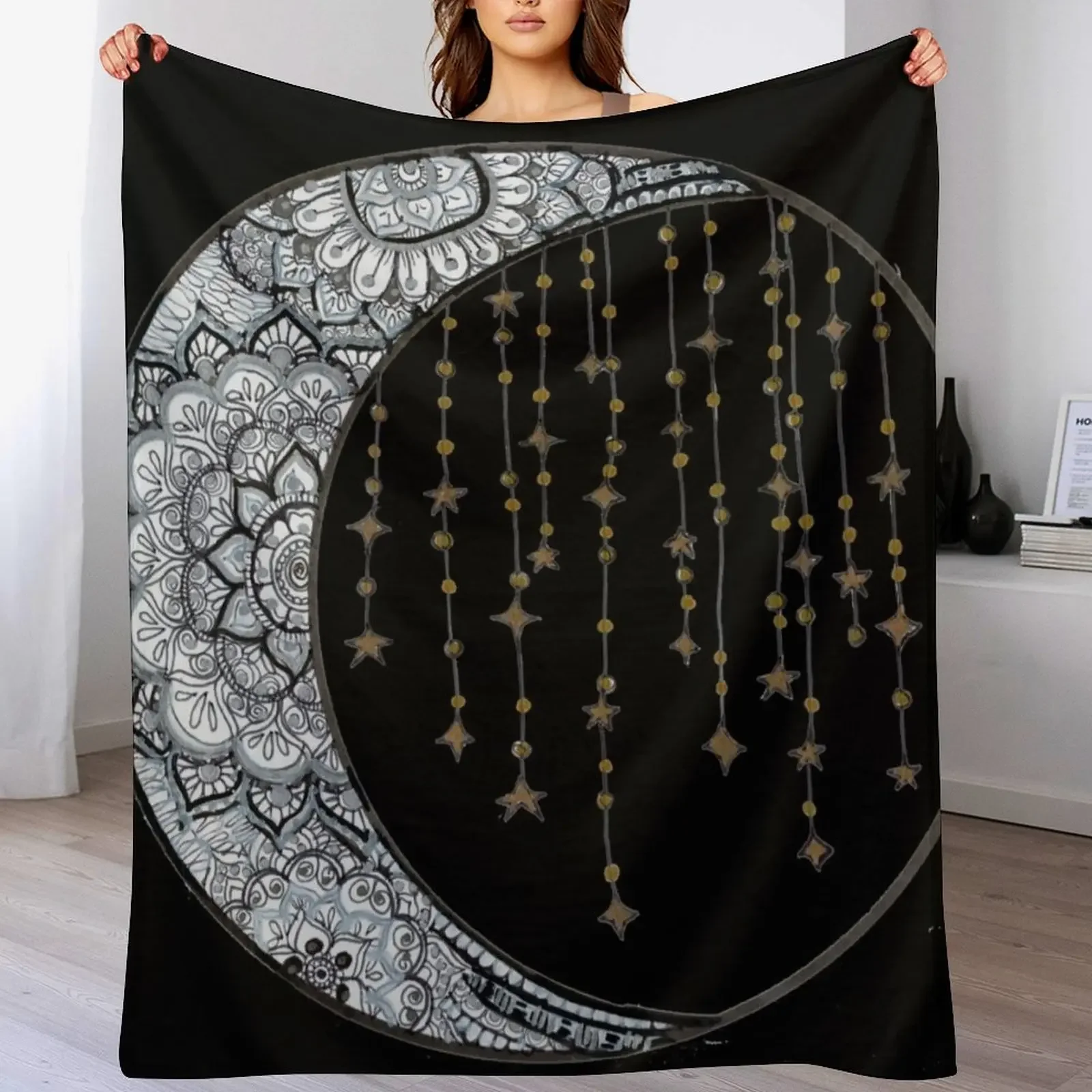 Star Strung Moon: блестящий (черный задний вид) Плед на диван Мягкий плюшевый плед на зиму для дивана Одеяла