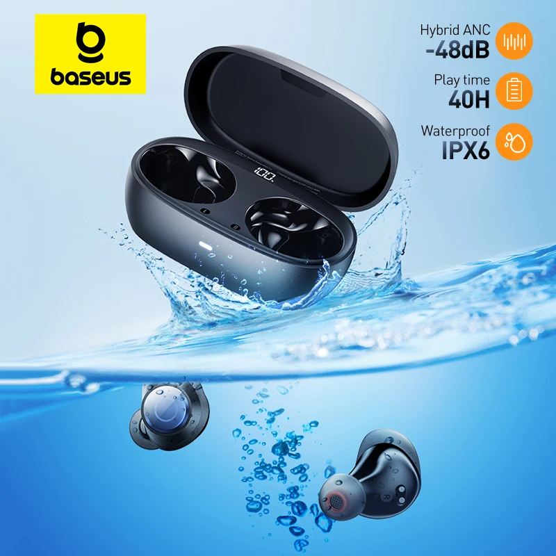 Baseus Bowie MA10 Pro беспроводные наушники 48 дБ активное шумоподавление Bluetooth 5,3 наушники 40H Срок службы батареи IPX6 Водонепроницаемый