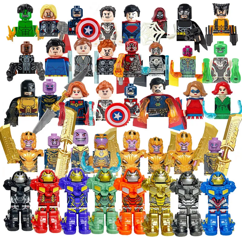 Набор мини-блоков Marvel 40 шт., фигурки супергероев аниме, танос, Халк, Железный человек, сборные блоки, игрушки «сделай сам», детские подарки