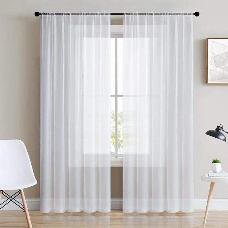Фото LISM Solid White Tulle Sheer Curtains for Living Room Decoration Curtains for the Room Bedroom Kitchen Voile Organza Curtains №3