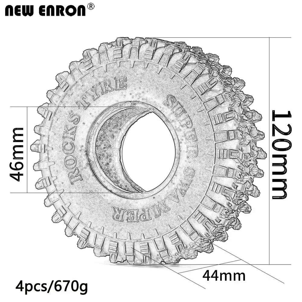 Фото НОВЫЙ ENRON 1,9-дюймовый Super Swamper Rocks 120 мм резиновые шины для RC 1/10 гусеничного автомобиля Axial SCX10 90046 AXI03007 CC01 D90 D110 №3