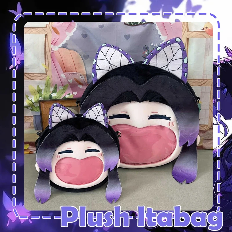 Аниме Kochou Shinobu Косплей Плюшевая сумка Laugh Face Прозрачный Itabag Мультфильм Ежедневный повседневный рюкзак Фиолетовая сумка через плечо
