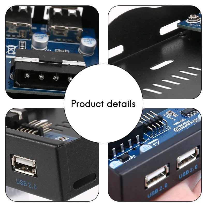 Фото 3,5-дюймовый отсек для дискеты, 4 порта, концентратор USB 2.0, адаптер расширения передней панели USB2.0, кронштейн с 9-контактным кабелем для настольного компьютера №4
