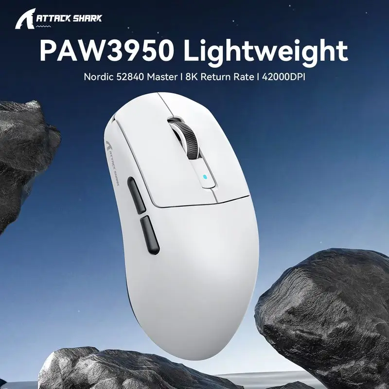 Игровая мышь Attackshark R6, беспроводная Bluetooth 2,4 г, трехрежимная, легкая, веб-облачный драйвер, Paw3950, 42000 точек на дюйм, игровая мышь для киберспорта