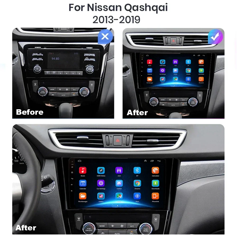 Фото Для Nissan X-Trail Qashqai 2 J1T32 Qashqai J10 J11 2014 2015 2016 2017 2018 2019 Android 13 GPS 4G CARPLAY Автомобильный радиоприемник с двумя объективами №2