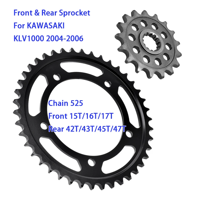 Цепь 525 15T/16T/17T, передняя 42T/43T/45T/47T, комплект задних звездочек для KAWASAKI KLV1000 KLV 1000 2004 2005 2006, часть мотоцикла