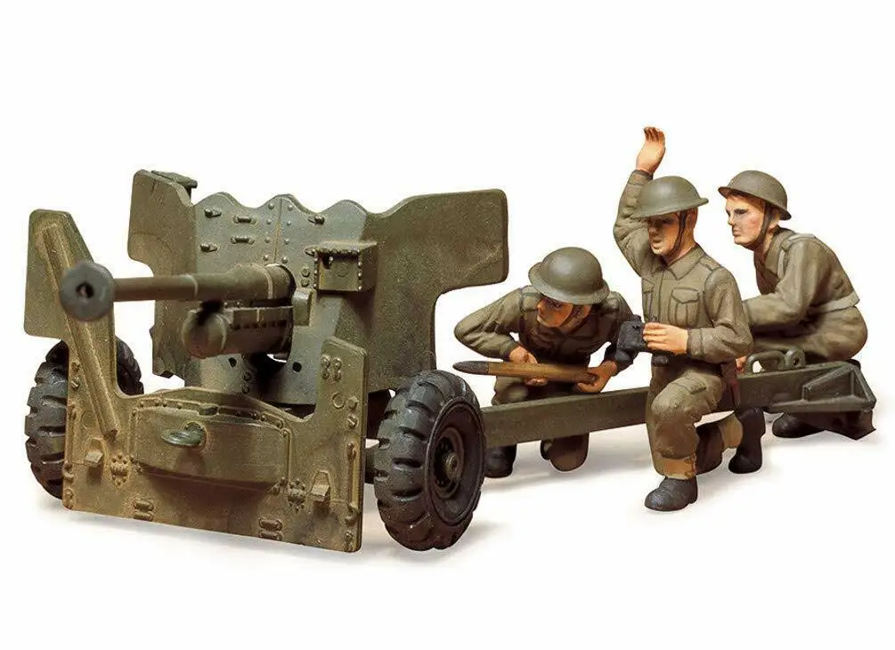 Фото Tamiya 35005, статическая собранная модель, игрушка, масштаб 1/35, для военной сцены, британский 6-фунтовый противотанковый пистолет и комплект модели солдата №2