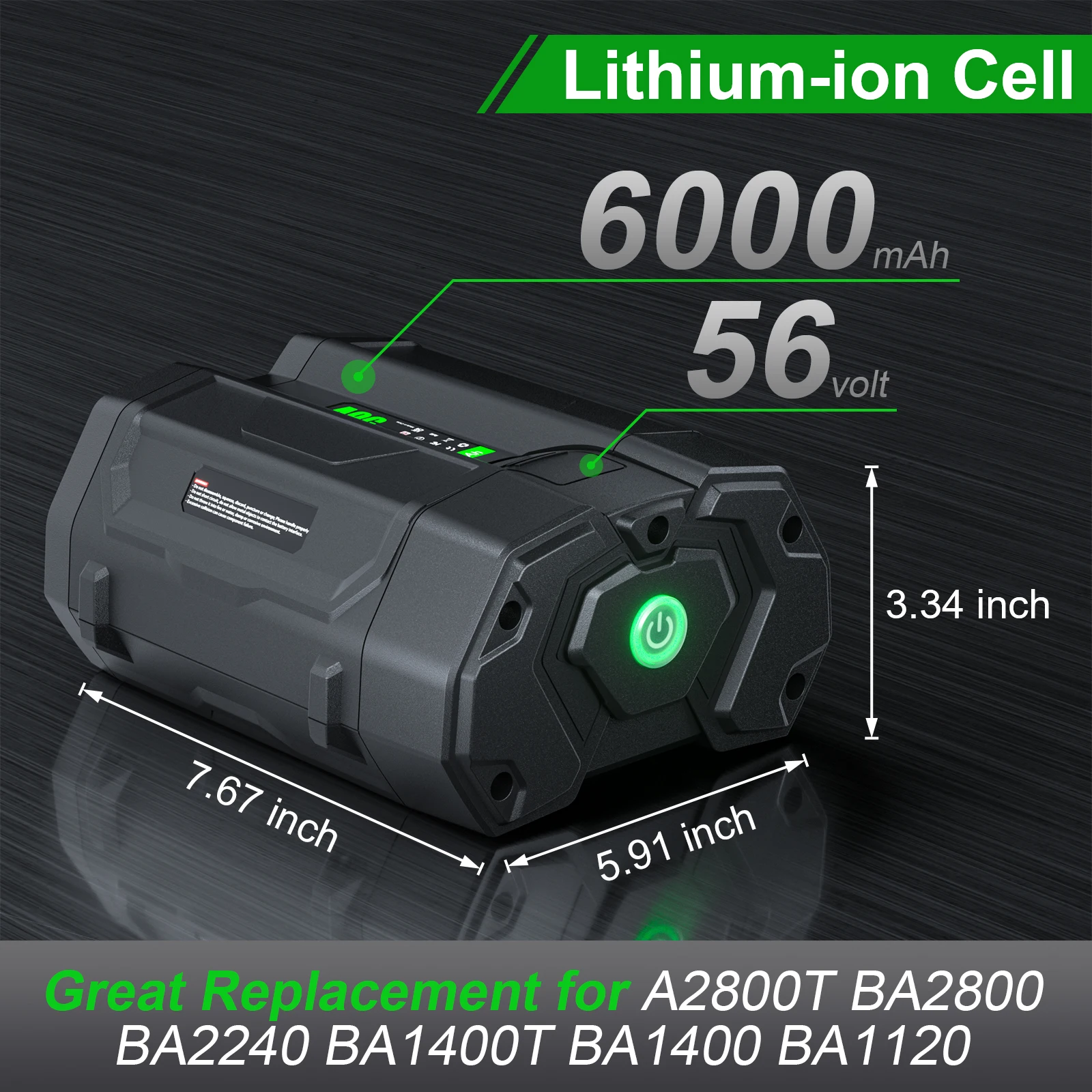 Фото Сменный аккумулятор для EGO BA2800 56 В, 6000 мАч, совместимый для EGO BA2800T BA4200 BA4200T BA1400 BA1400T BA5600T BA2240 BA1120 №2