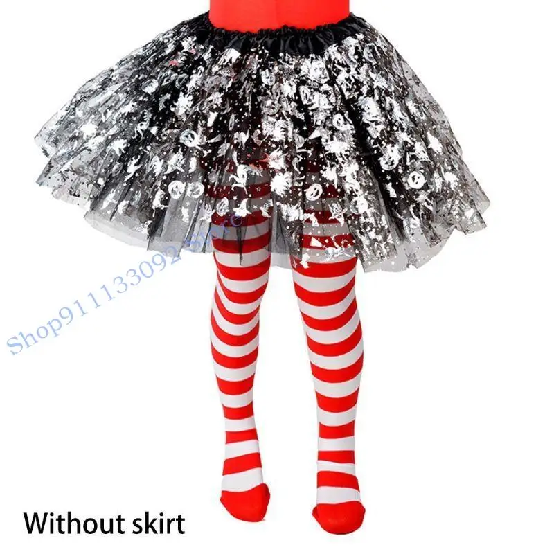 H9ED Kids Girls Halloween Полная длина колготки чулки мультфильм -паук скелет скелет полосатый костюм косплей Костюм
