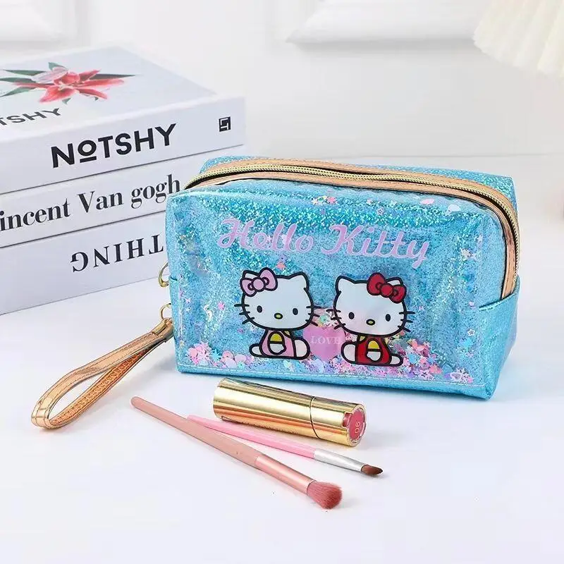 Косметичка Sanrio Hello Kitty для хранения, сумка для ванны с застежкой-молнией, портативная портативная сумка для макияжа большой емкости с мультяшным блеском