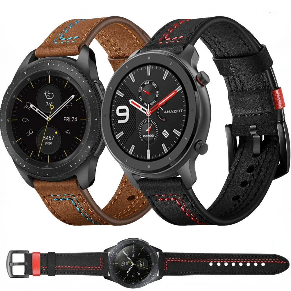 Кожаный ремешок 20 мм 22 мм для Amazfit Active 2/GTR/GTS 4 3/Stratos 2, ремень-браслет для Samsung Galaxy Watch 7 6 5 4 44 мм 40 мм