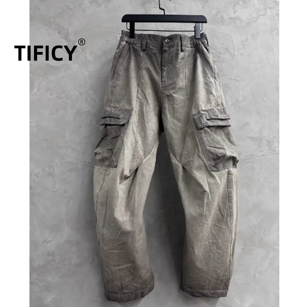 High Street Pioneer Wasteland Style Винтажные персонализированные рабочие брюки с накладными карманами Мужские модные универсальные повседневные брюки