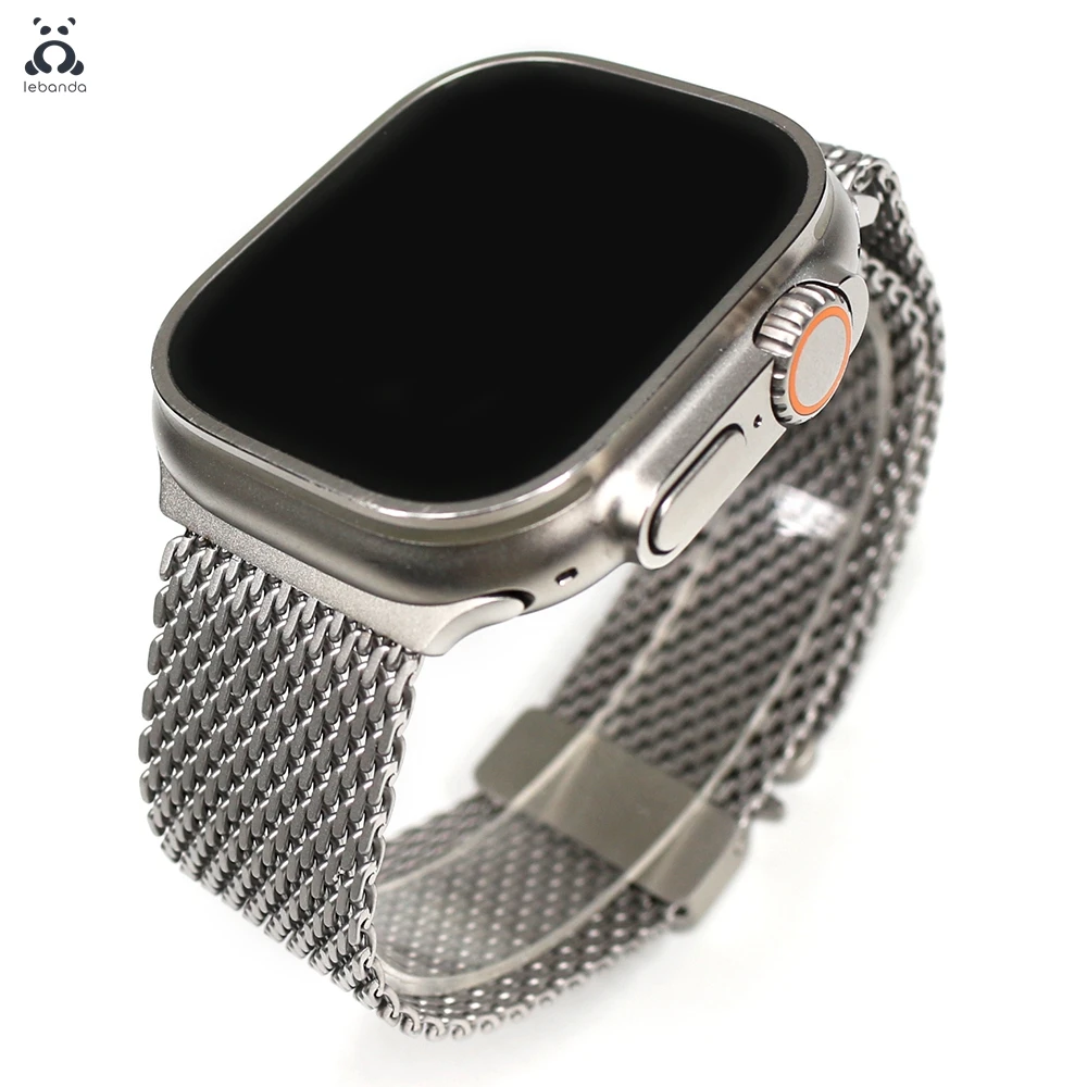 Lebanda MilaneseBand для Apple Watch Ultra 2 серии 10, 9, 87, сетчатый ремешок из нержавеющей стали 316L для iWatch, безопасная пряжка с парашютом Аксессуары для часов