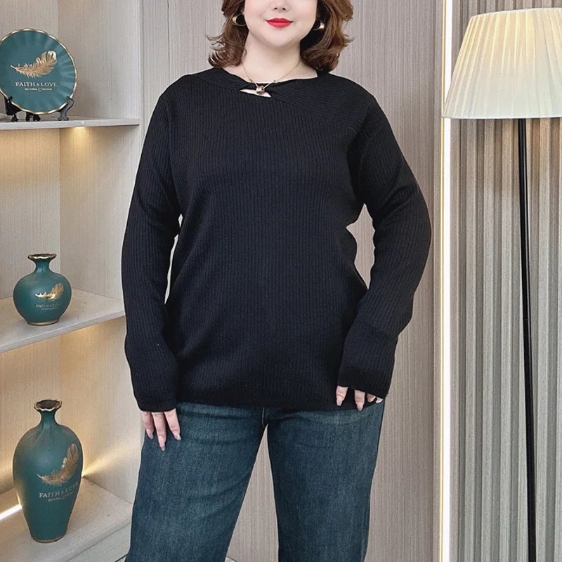 Фото Plus Size Women Sweater Autumn Winter Hollow Neck Fashion Knitwear Female Design Pullover Jumpers 696 №3