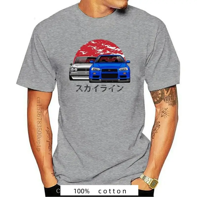 Kaus Mobil Jepang Pria Skyline R34 2023 Kaus otomotive Mobil Olahraga Kaus Oblong Lengan Pendek Katun 100% Бару Dicetak