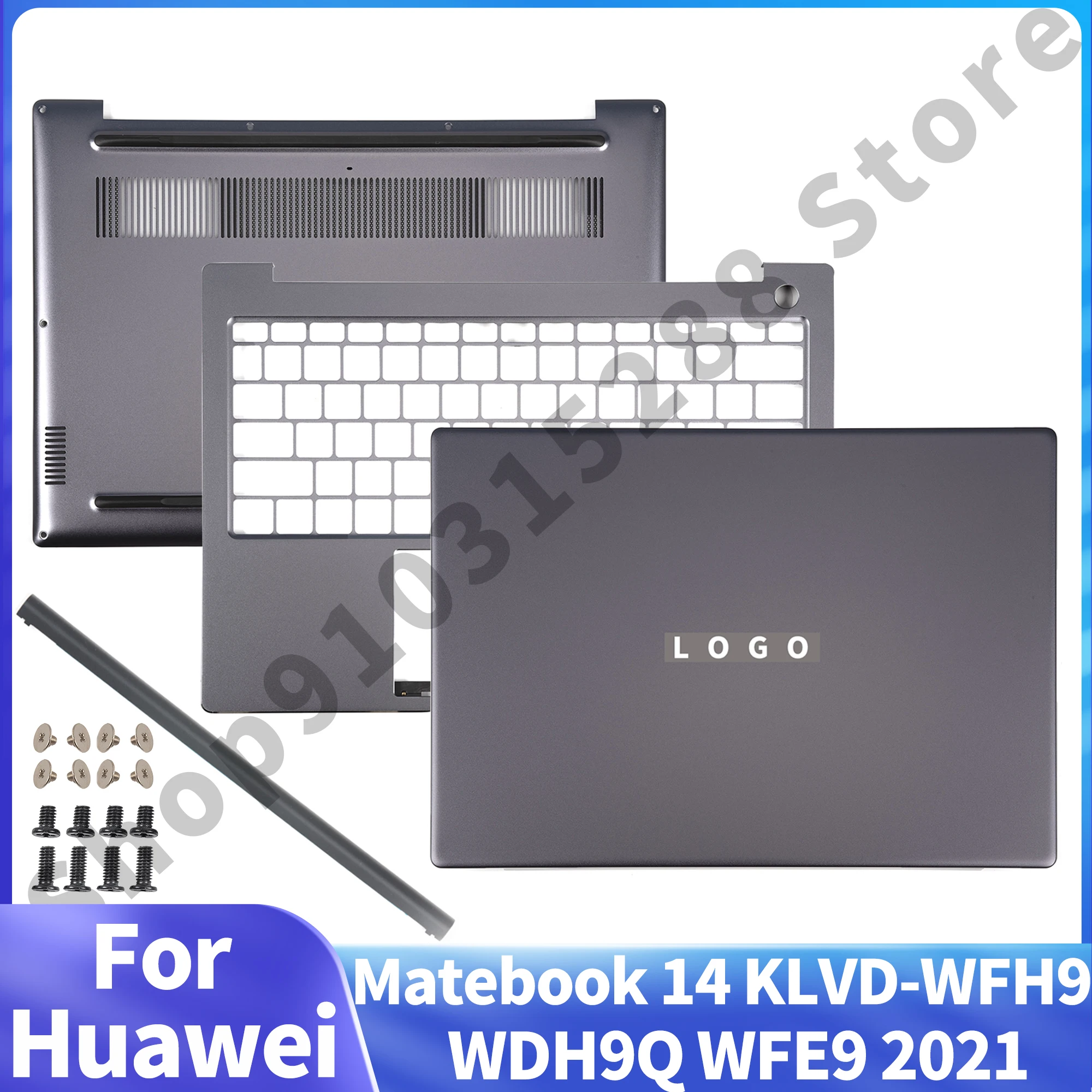 Чехлы для ноутбуков Huawei Matebook 14 KLVD-WFH9 WDH9Q WFE9 2021, задняя крышка, металлический Упор для рук, петли, пластик, серый/серебристый