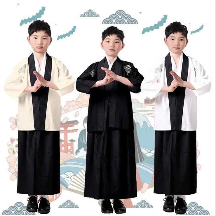 Японское кимоно в стиле ancien pour enfants, ансамбль с пряжками samouraï, аниме традиции, garçon