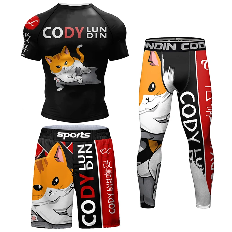 Фото Мужские Компрессионные шорты, спортивный костюм, Bjj Rashguard для мужчин, тренажерный зал, плотная тренировочная одежда, тренировочный костюм для бега №3