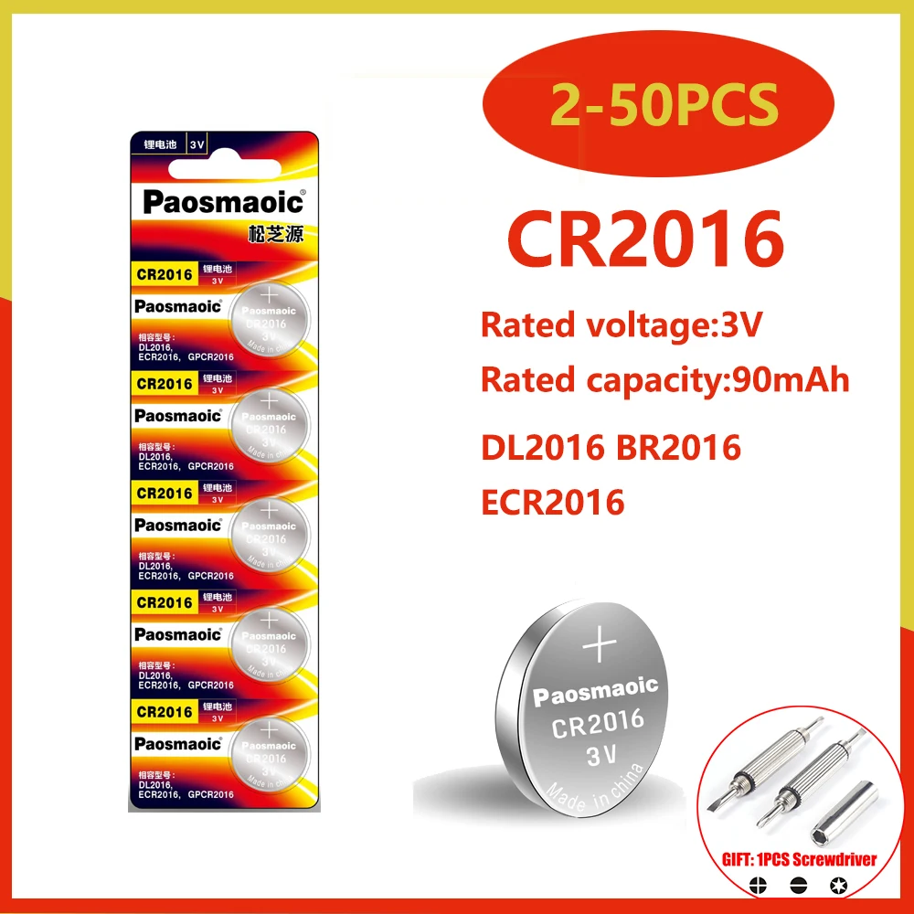 Оригинальная Литиевая Батарея CR2016 3 в, 2-50 шт., cr 2016 DL2016 BR2016 DL2016 LM2016 для автомобильного ключа, пульта дистанционного управления, часов, игрушки + отвертка