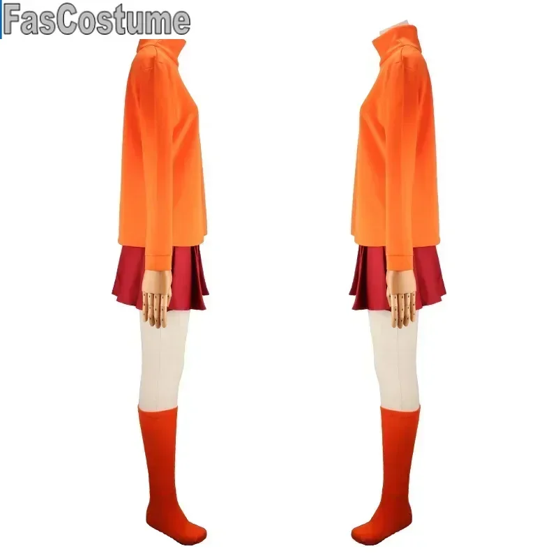 Фото Velma Seragam Косплей Костюм Оранжевая Короткая Юбка Униформа WanitaAnime Oranye Kaus Kaki Rok Atas Хэллоуин Карнавальный Комплект №4