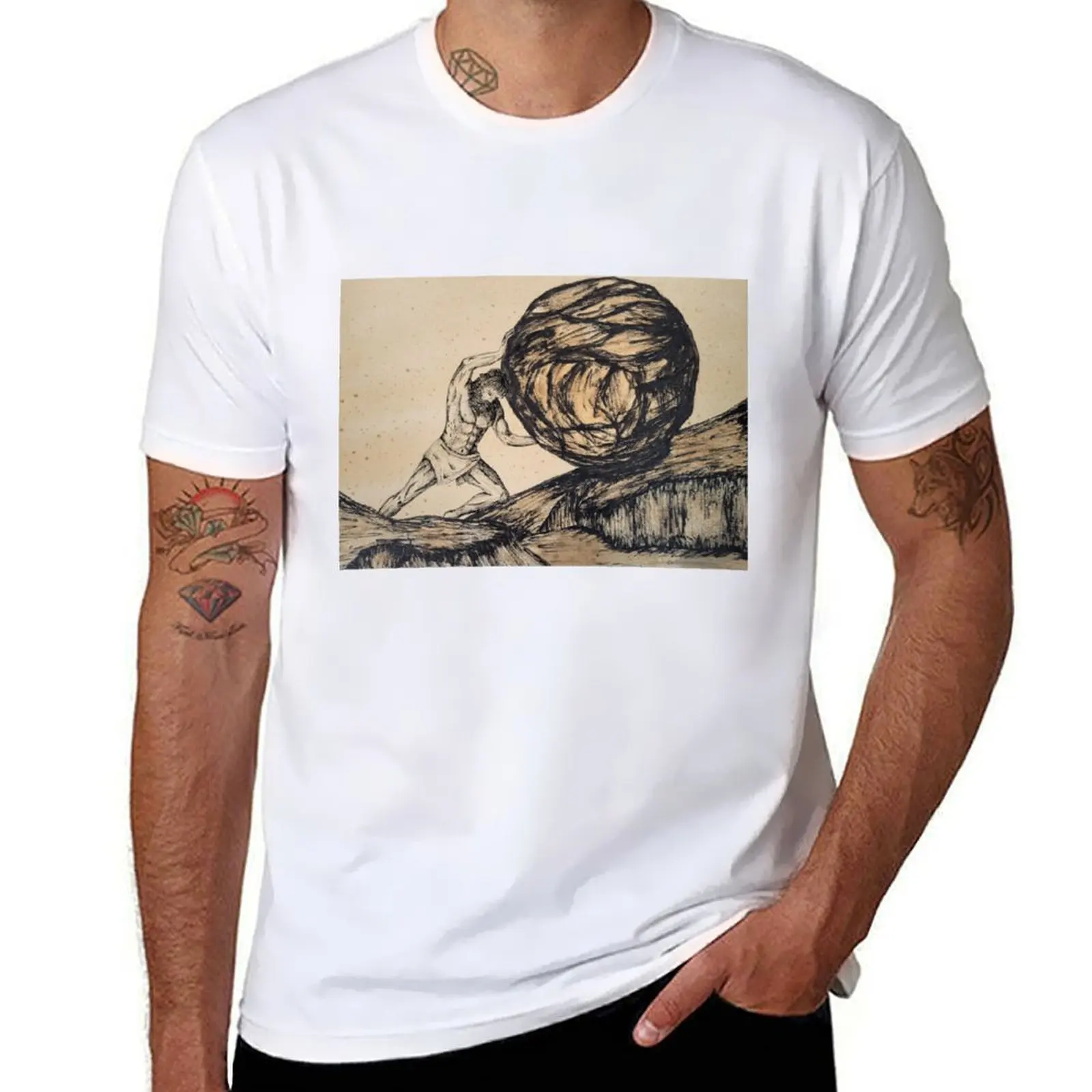 Sisyphus, Punishment, Mythology, Греческая мифология, Inktober, Boulder Футболка хлопковая футболка пакет футболок дизайнерская футболка