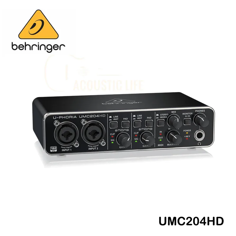 Аудио/миди-интерфейс Behringer U-Phoria UMC204HD, аудиофил 2x4, 24 бит/192 кГц, USB, с микрофонными предусилителями Мидас